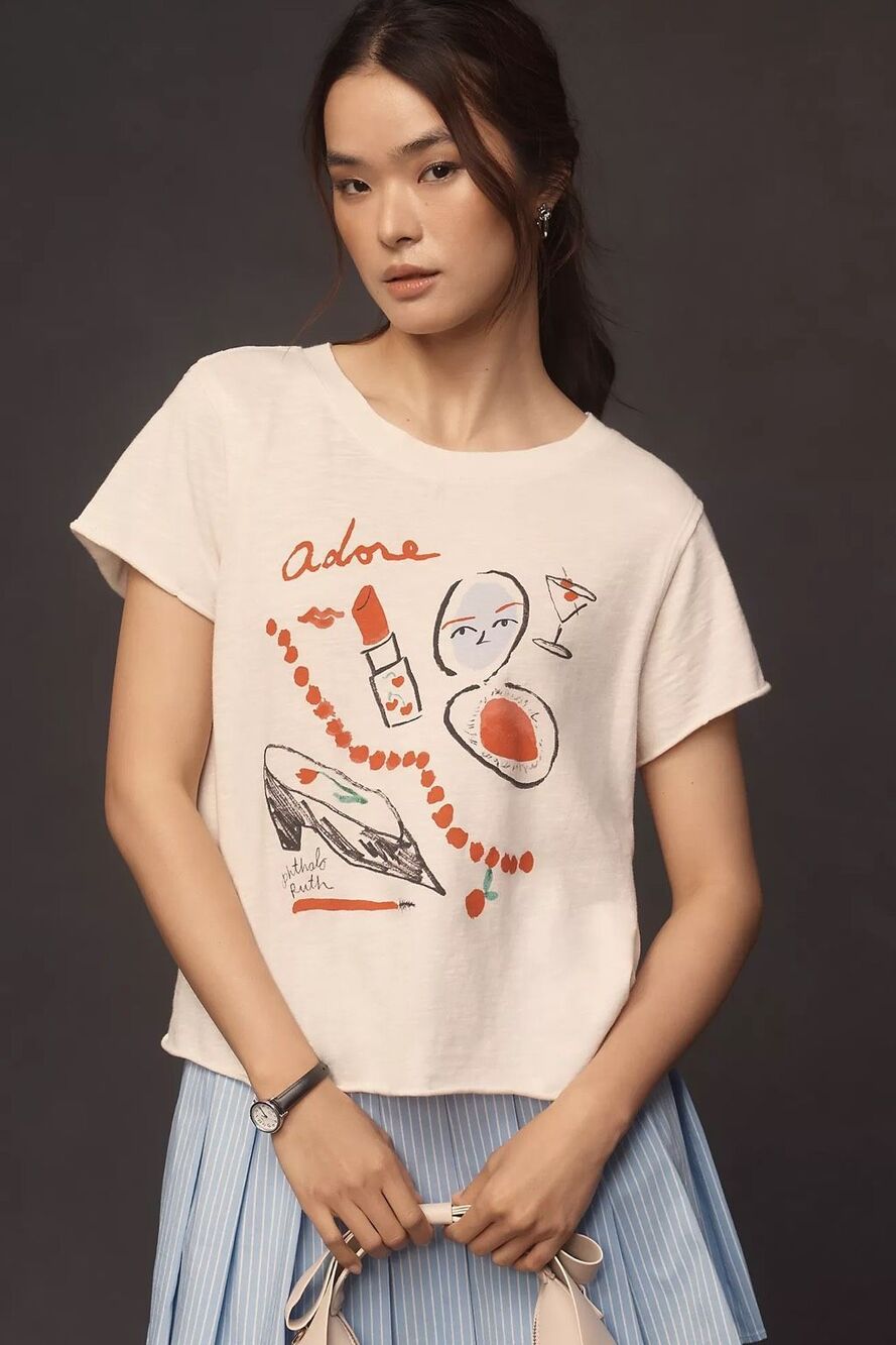 Anthropologie Maeve x Phthalo Ruth Adore Graphic Tee Cotton Boxy small petite NE